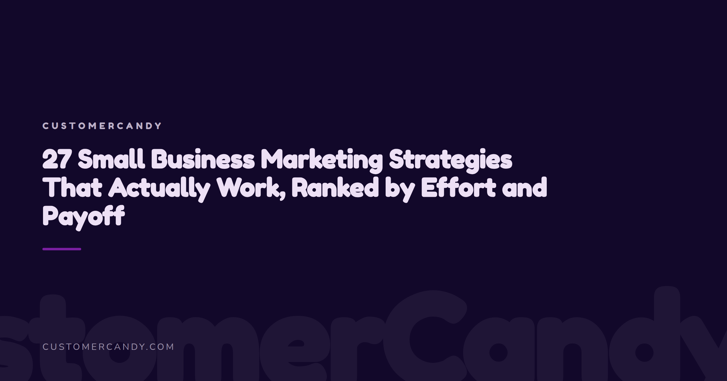 CustomerCandy branded title card for the article: 27 Small Business Marketing Strategies That Actually Work, Ranked by Effort and Payoff